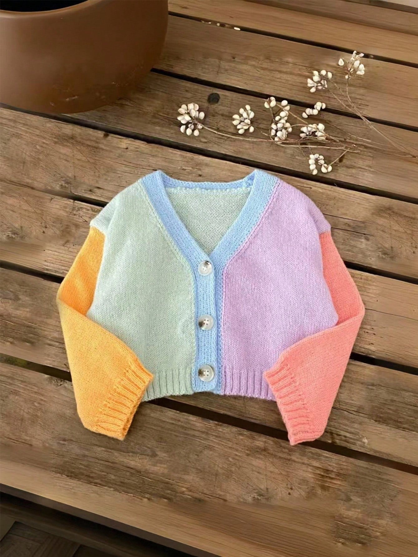 Cute Baby Girls Cardigan Sweater,Colorblock Pastel Colors Rainbow Knitwear For Autumn,Soft Summer Colour Palette,Family Matching Warm Winter Jacket