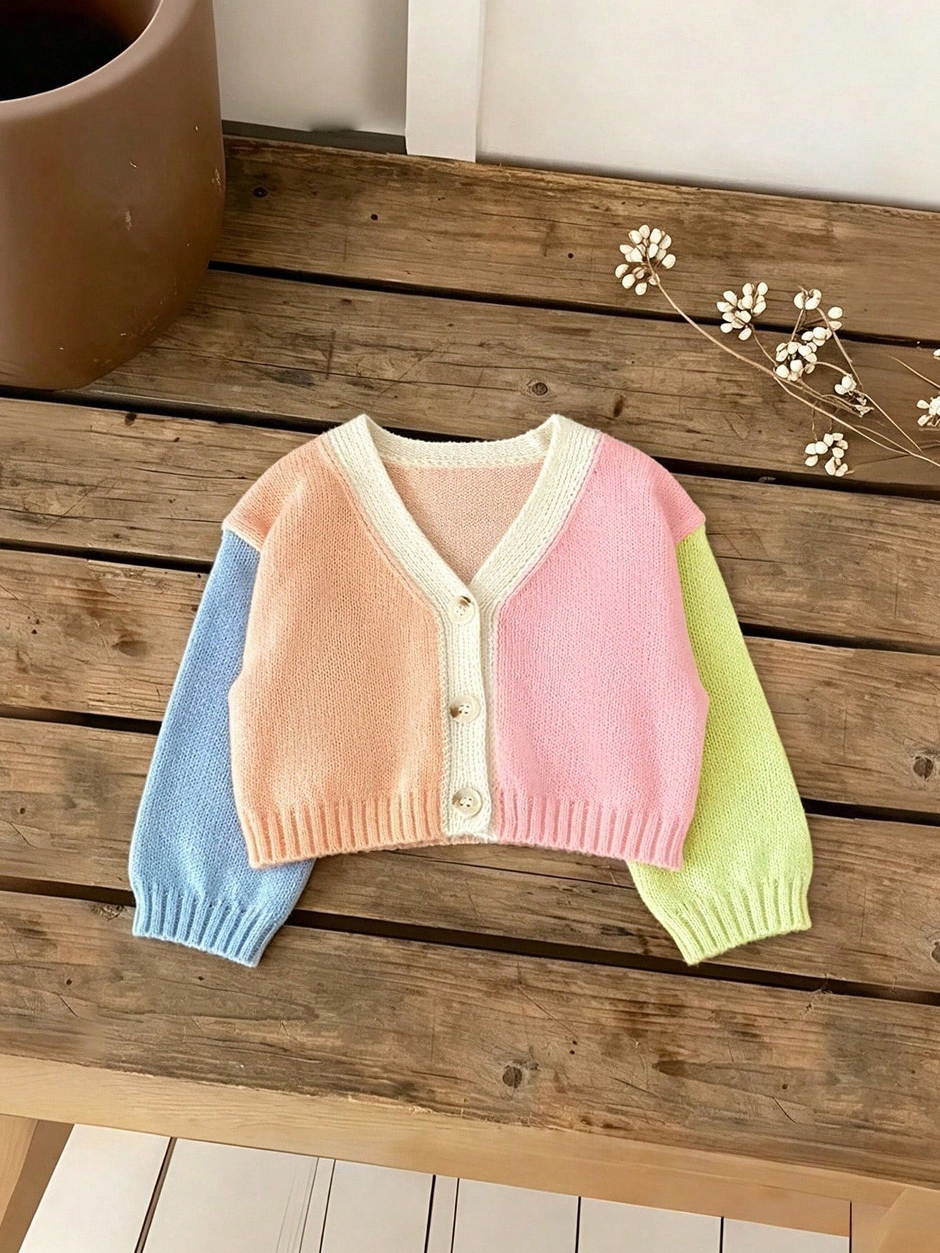 Cute Baby Girls Cardigan Sweater,Colorblock Pastel Colors Rainbow Knitwear For Autumn,Soft Summer Colour Palette,Family Matching Warm Winter Jacket