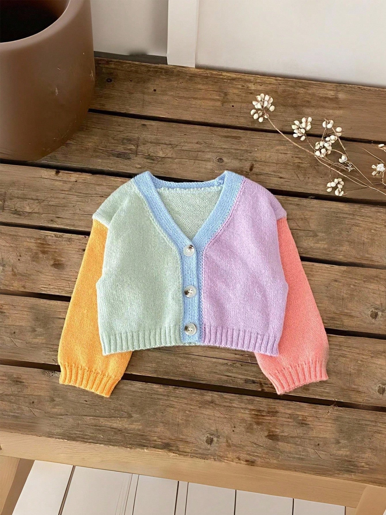 Cute Baby Girls Cardigan Sweater,Colorblock Pastel Colors Rainbow Knitwear For Autumn,Soft Summer Colour Palette,Family Matching Warm Winter Jacket