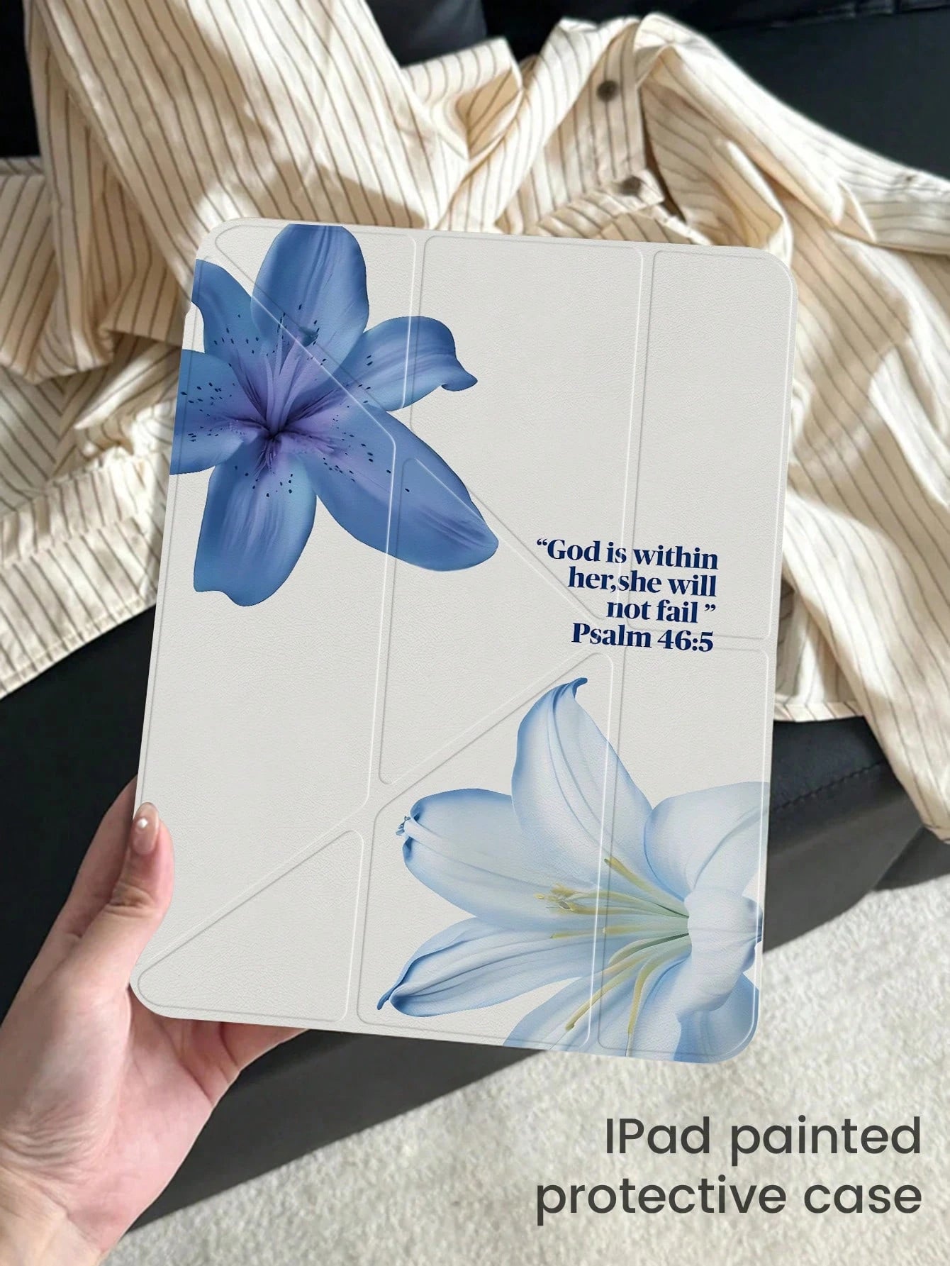Cute Blue Flower Elements Acrylic Transparent Basic Pad Case Beautiful Cartoon Letter Double-Sided Crystal Back Cover Shock-Resistant Compatible With Ipad 7th 8th 10.2 Inch And 10th Generation It Has