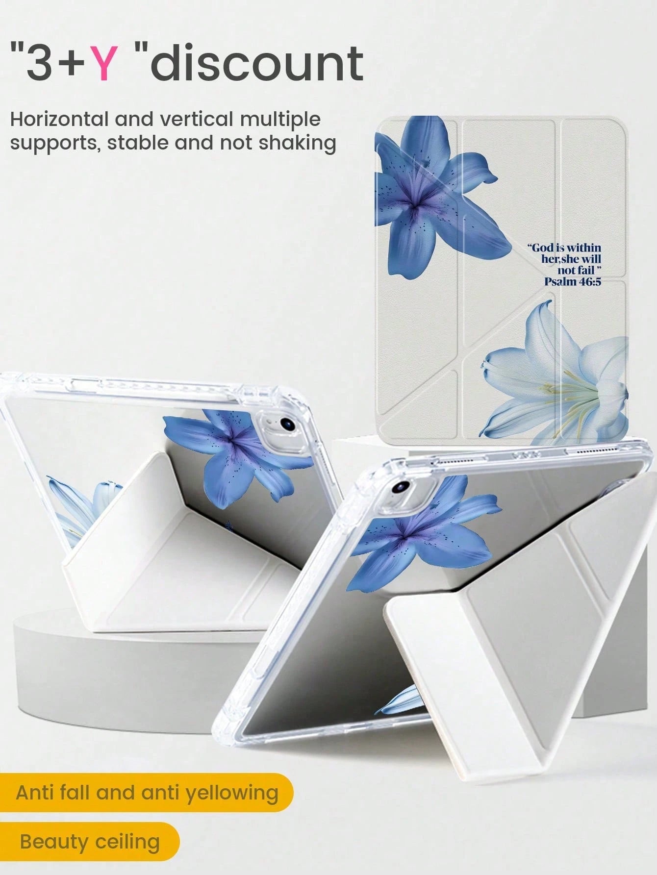 Cute Blue Flower Elements Acrylic Transparent Basic Pad Case Beautiful Cartoon Letter Double-Sided Crystal Back Cover Shock-Resistant Compatible With Ipad 7th 8th 10.2 Inch And 10th Generation It Has