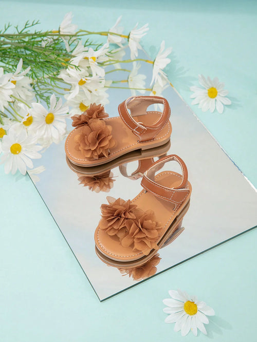 Cute Brown Floral Decorated Sandals For Infants And Toddlers