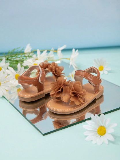 Cute Brown Floral Decorated Sandals For Infants And Toddlers