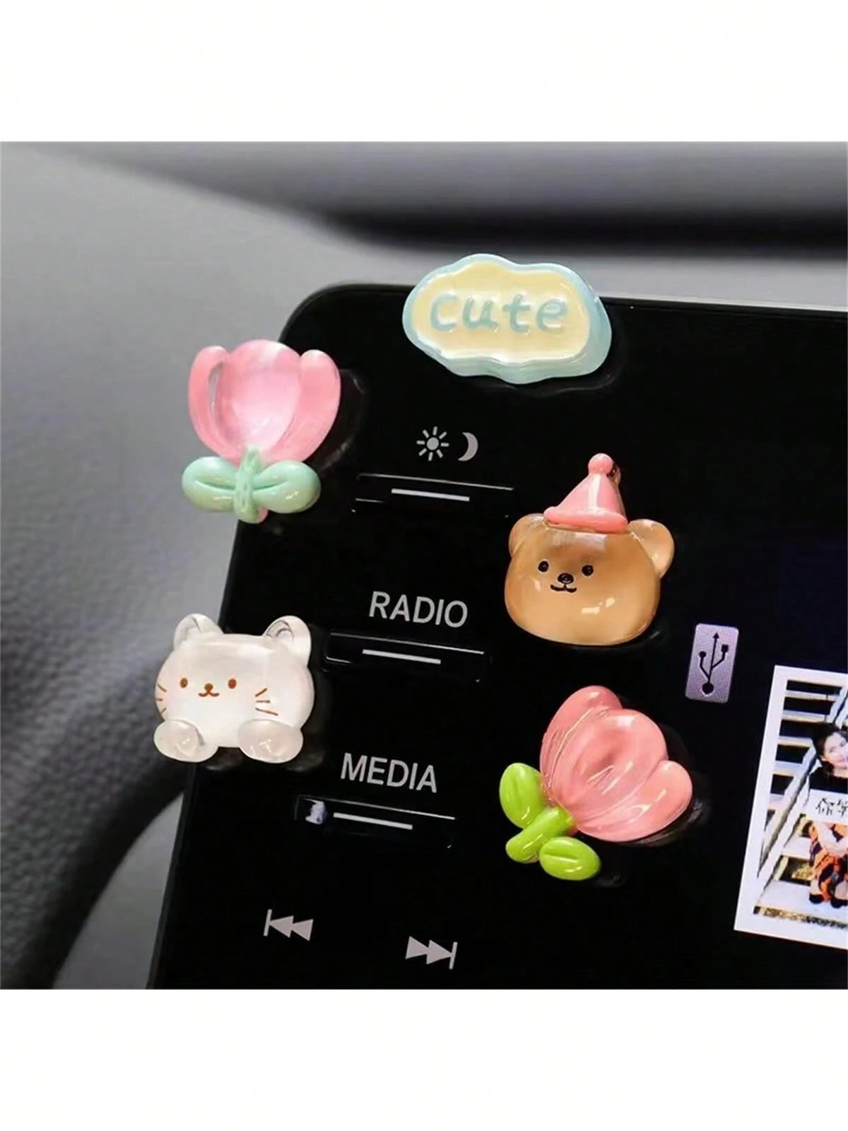 Cute Car Waving Cat Interior Decor, Dashboard Screen Computer Decoration, New Arrival Car Display Stand Decor, Adorable Rainbow Bear Decoration, Creative Computer Screen Display Stand, Car Interior Ac