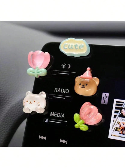 Cute Car Waving Cat Interior Decor, Dashboard Screen Computer Decoration, New Arrival Car Display Stand Decor, Adorable Rainbow Bear Decoration, Creative Computer Screen Display Stand, Car Interior Ac