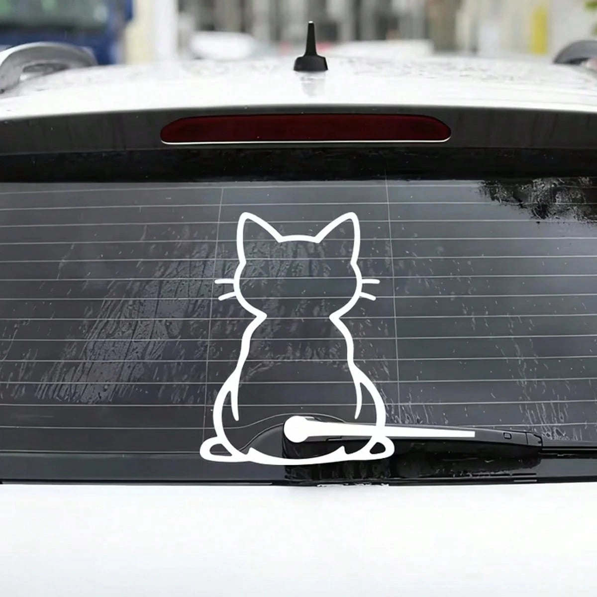Cute Cat Tail Wagging Car Sticker, Interactive Rear Wiper Sticker Design, Fun Cat Silhouette Vinyl Sticker, Suitable For Car Rear Window