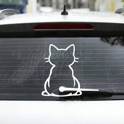 Cute Cat Tail Wagging Car Sticker, Interactive Rear Wiper Sticker Design, Fun Cat Silhouette Vinyl Sticker, Suitable For Car Rear Window