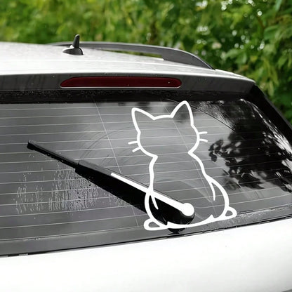 Cute Cat Tail Wagging Car Sticker, Interactive Rear Wiper Sticker Design, Fun Cat Silhouette Vinyl Sticker, Suitable For Car Rear Window