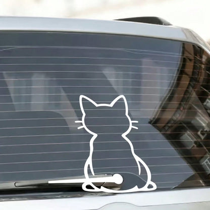 Cute Cat Tail Wagging Car Sticker, Interactive Rear Wiper Sticker Design, Fun Cat Silhouette Vinyl Sticker, Suitable For Car Rear Window