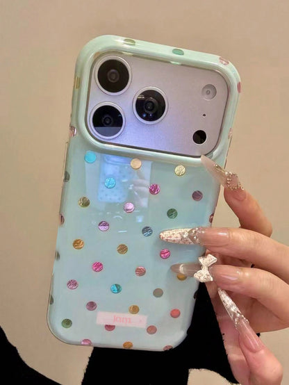 Cute Colorful Polka Dot Glacier Texture Soft Phone Case Compatible With IPhone 17 Pro Max 17 Pro 17 Air 17 12 13 14 15 16 Pro Max 14 Plus 15 Plus 16 Plus 11 17 16 15 14 13 12 Asymmetrical Foil Pattern