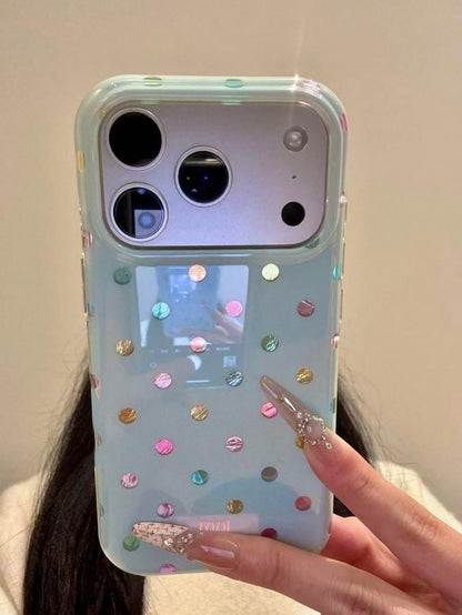 Cute Colorful Polka Dot Glacier Texture Soft Phone Case Compatible With IPhone 17 Pro Max 17 Pro 17 Air 17 12 13 14 15 16 Pro Max 14 Plus 15 Plus 16 Plus 11 17 16 15 14 13 12 Asymmetrical Foil Pattern