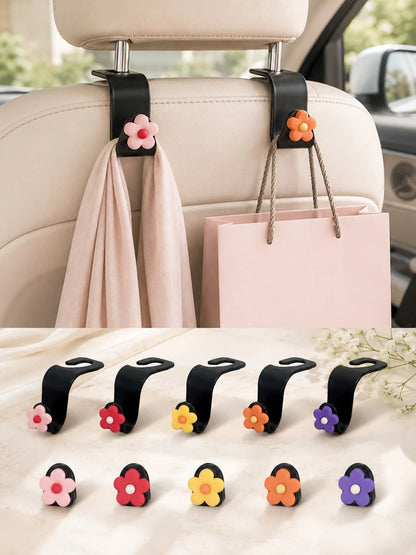 Cute Flower Car Seat Headrest Hooks, Hidden Car Hooks For Purses And Bags, Universal Back Seat Purse Hook Hanger Holder, Car Storage Organizer For Handbag Grocery Bags, Kawaii Car Interior Accessories