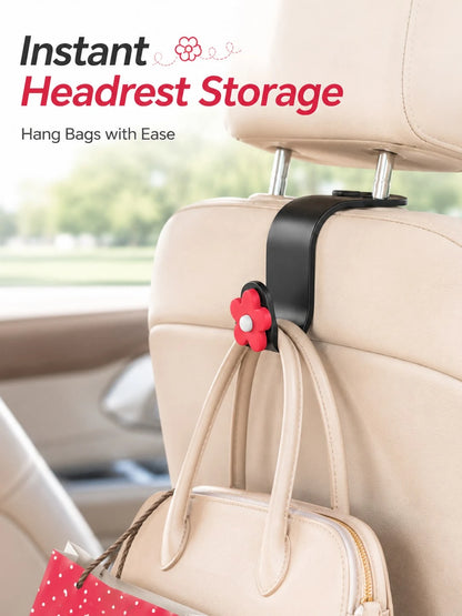 Cute Flower Car Seat Headrest Hooks, Hidden Car Hooks For Purses And Bags, Universal Back Seat Purse Hook Hanger Holder, Car Storage Organizer For Handbag Grocery Bags, Kawaii Car Interior Accessories