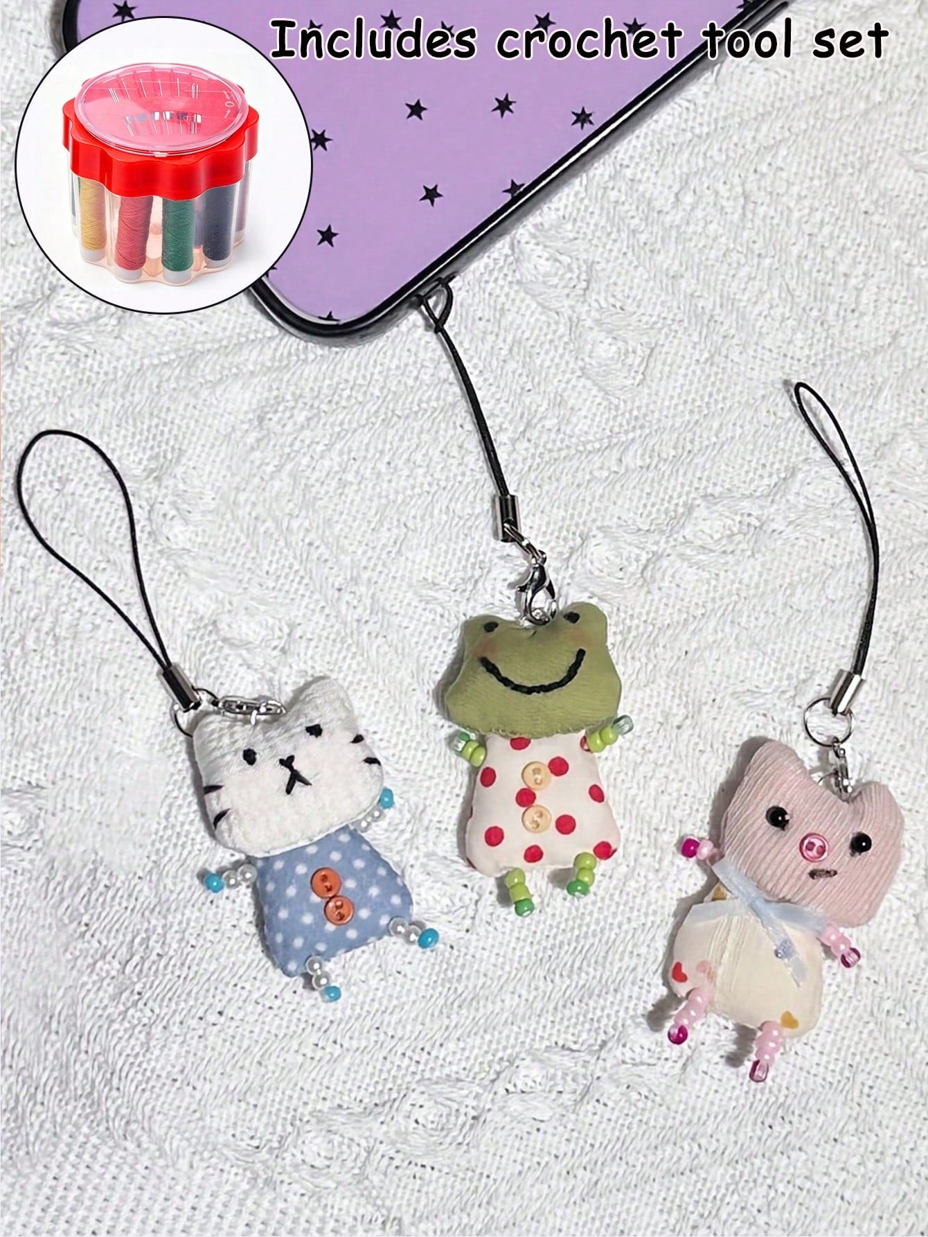 Cute Frog, Pig, Rabbit Phone Chain Handmade Beaded Keychain Accessories DIY Handmade Animal Pendant Jewelry Y2K Aesthetic Unique Lanyard Bag Charm, Can Be Hand-Sewn With Name Or Mark On Pendant, Uniqu