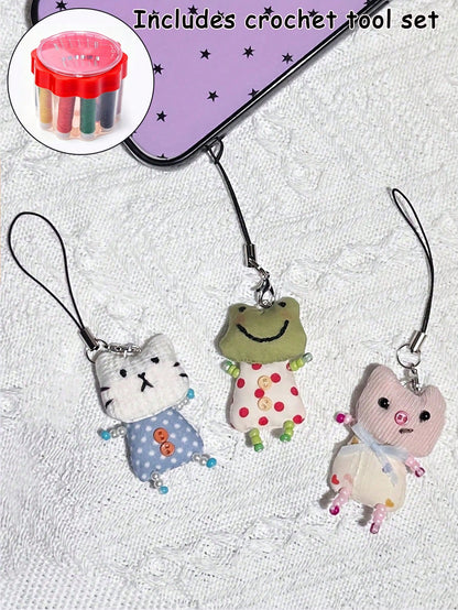 Cute Frog, Pig, Rabbit Phone Chain Handmade Beaded Keychain Accessories DIY Handmade Animal Pendant Jewelry Y2K Aesthetic Unique Lanyard Bag Charm, Can Be Hand-Sewn With Name Or Mark On Pendant, Uniqu