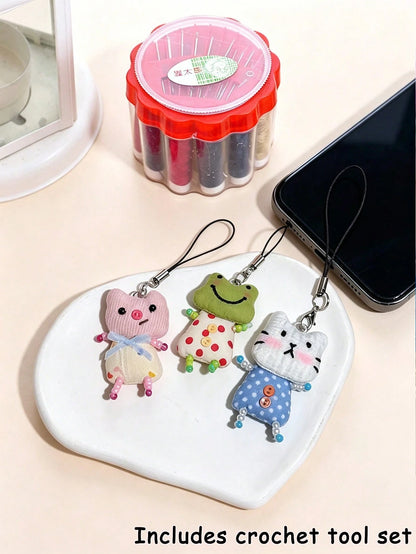 Cute Frog, Pig, Rabbit Phone Chain Handmade Beaded Keychain Accessories DIY Handmade Animal Pendant Jewelry Y2K Aesthetic Unique Lanyard Bag Charm, Can Be Hand-Sewn With Name Or Mark On Pendant, Uniqu