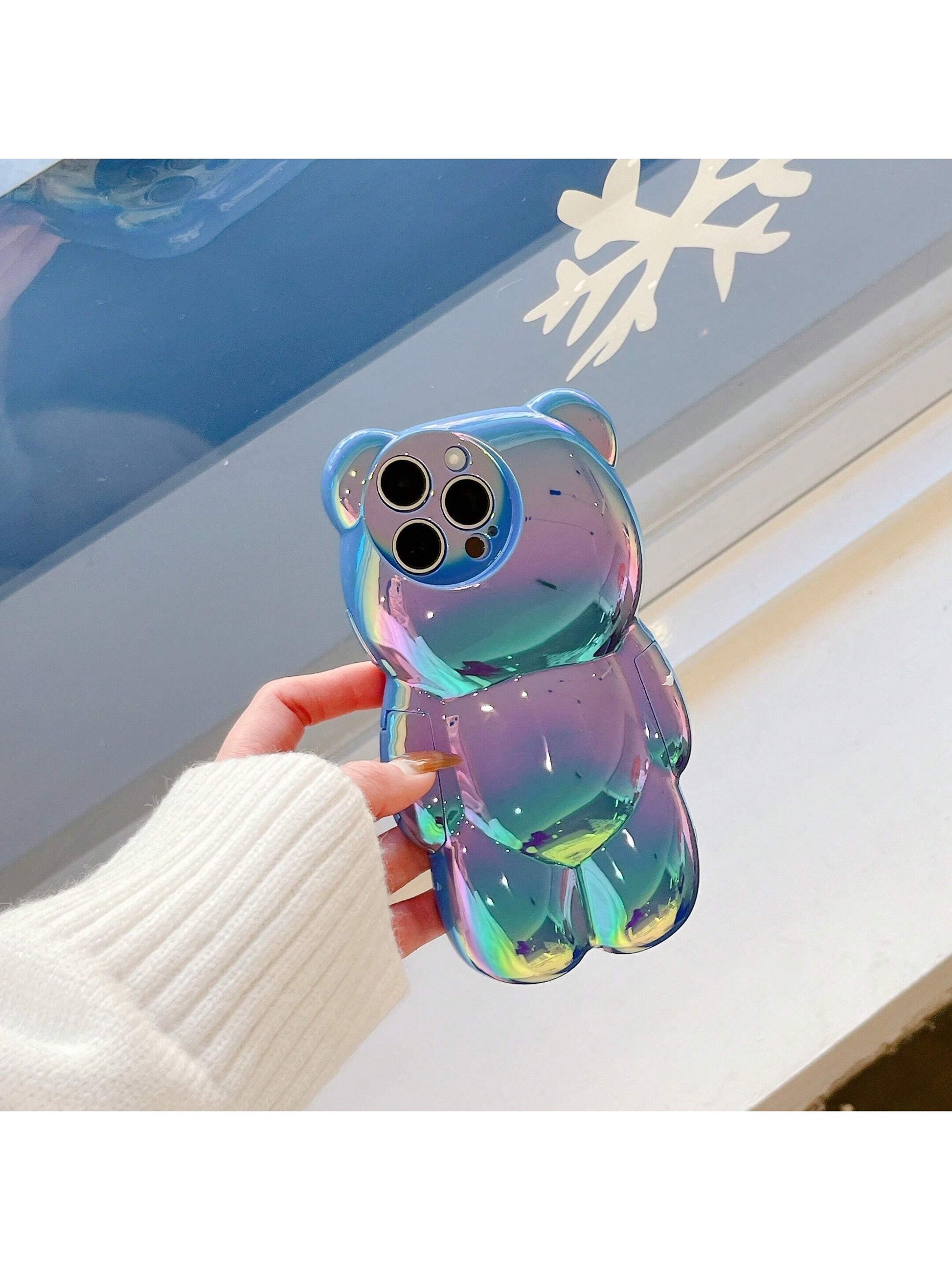 Cute Holographic 3D Bear Design Phone Case Compatible With 14 Pro Max, 13, 12Pro, 11 Waterproof Shockproof Anti-Fall Scratch Resistant