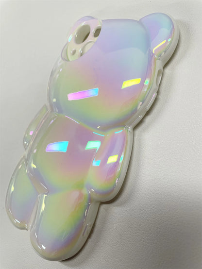 Cute Holographic 3D Bear Design Phone Case Compatible With 14 Pro Max, 13, 12Pro, 11 Waterproof Shockproof Anti-Fall Scratch Resistant