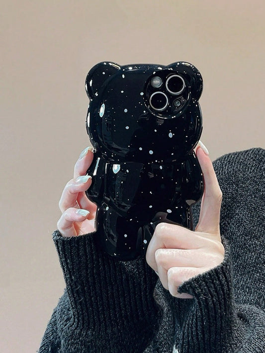 Cute Little Bear Element Novelty Cases Cute Phone Case Ins Style 3d Ink Splashing Teddy Bear Design Phone Case Compatible With Iphone 11/12/12pro/13/14promax Soft Case Creative & Personalized Kawaii W