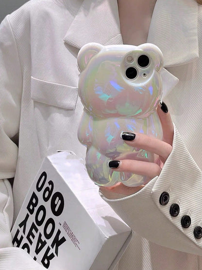 Cute Little Bear Element Novelty Cases Cute Phone Case Ins Style 3d Ink Splashing Teddy Bear Design Phone Case Compatible With Iphone 11/12/12pro/13/14promax Soft Case Creative & Personalized Kawaii W