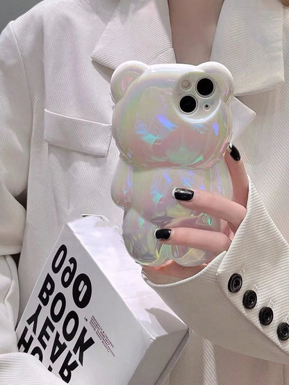 Cute Little Bear Element Novelty Cases Cute Phone Case Ins Style 3d Ink Splashing Teddy Bear Design Phone Case Compatible With Iphone 11/12/12pro/13/14promax Soft Case Creative & Personalized Kawaii W