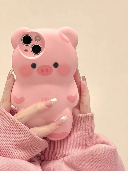 Cute Pink Silicone Pig Element Novelty Case Cute Baby Pink Ins Korean Style Cartoon Lovely Pink 3d Pig Design Phone Case Compatible With IPhone 14 Pro Max/13/12/11 Kawaii Waterproof Shockproof Anti-Fa