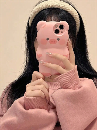 Cute Pink Silicone Pig Element Novelty Case Cute Baby Pink Ins Korean Style Cartoon Lovely Pink 3d Pig Design Phone Case Compatible With IPhone 14 Pro Max/13/12/11 Kawaii Waterproof Shockproof Anti-Fa