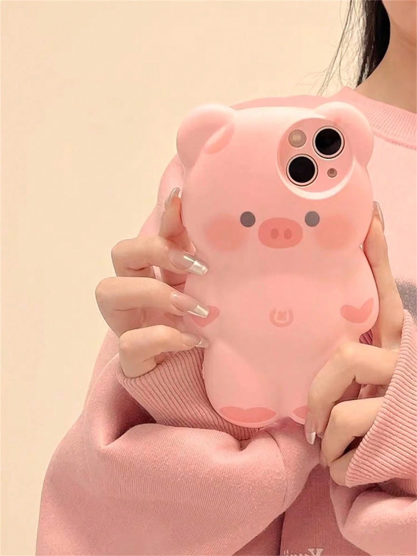 Cute Pink Silicone Pig Element Novelty Case Cute Baby Pink Ins Korean Style Cartoon Lovely Pink 3d Pig Design Phone Case Compatible With IPhone 14 Pro Max/13/12/11 Kawaii Waterproof Shockproof Anti-Fa