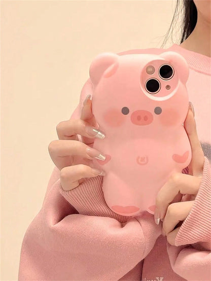 Cute Pink Silicone Pig Element Novelty Case Cute Baby Pink Ins Korean Style Cartoon Lovely Pink 3d Pig Design Phone Case Compatible With IPhone 14 Pro Max/13/12/11 Kawaii Waterproof Shockproof Anti-Fa