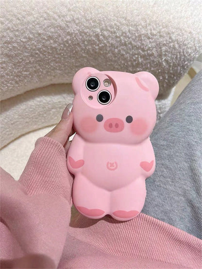 Cute Pink Silicone Pig Element Novelty Case Cute Baby Pink Ins Korean Style Cartoon Lovely Pink 3d Pig Design Phone Case Compatible With IPhone 14 Pro Max/13/12/11 Kawaii Waterproof Shockproof Anti-Fa