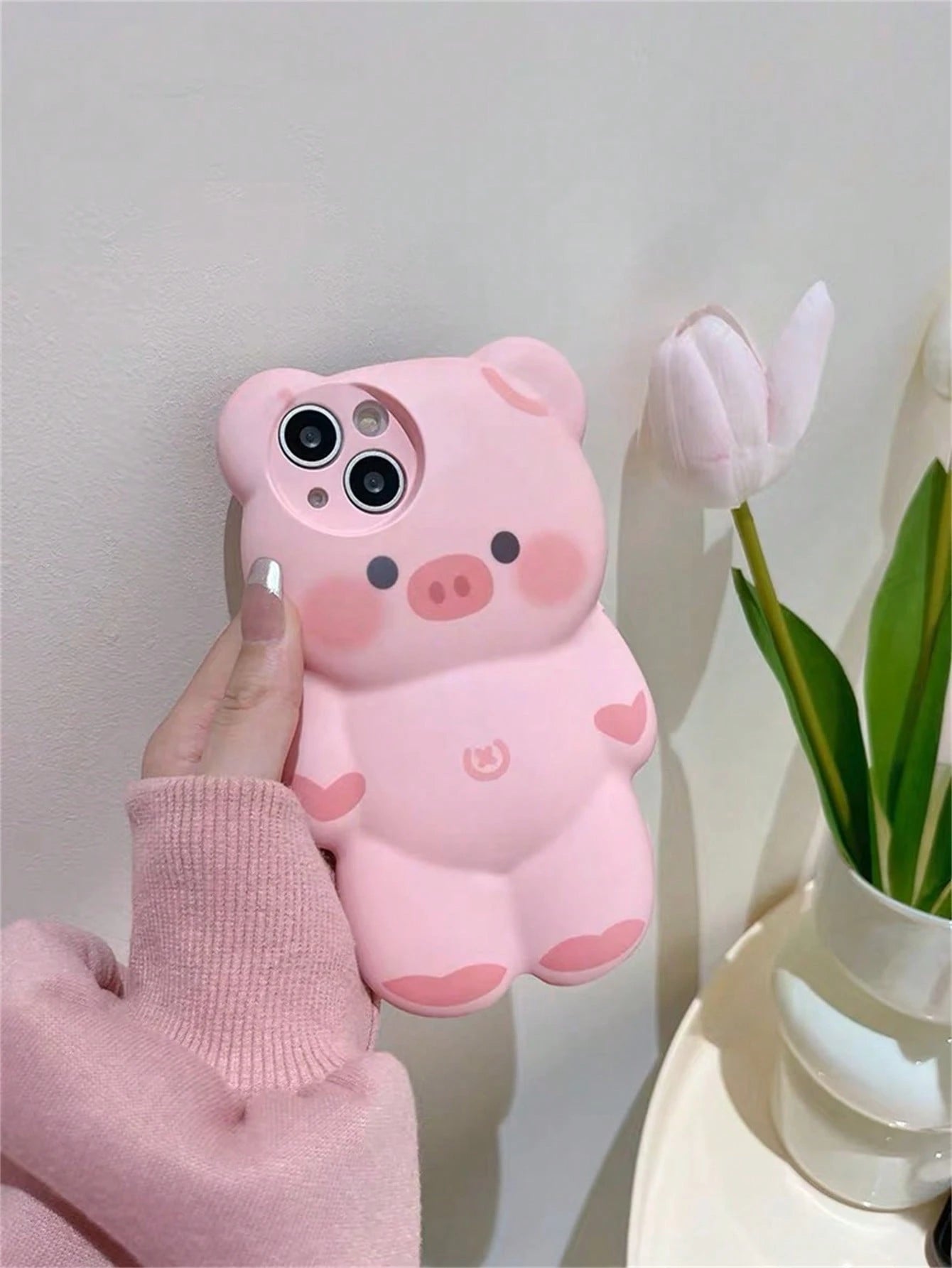 Cute Pink Silicone Pig Element Novelty Case Cute Baby Pink Ins Korean Style Cartoon Lovely Pink 3d Pig Design Phone Case Compatible With IPhone 14 Pro Max/13/12/11 Kawaii Waterproof Shockproof Anti-Fa