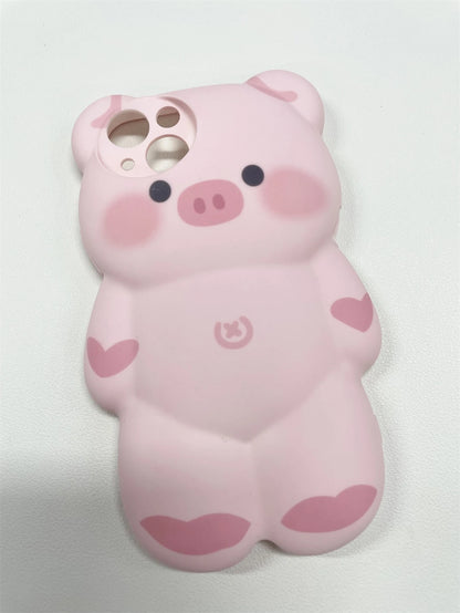 Cute Pink Silicone Pig Element Novelty Case Cute Baby Pink Ins Korean Style Cartoon Lovely Pink 3d Pig Design Phone Case Compatible With IPhone 14 Pro Max/13/12/11 Kawaii Waterproof Shockproof Anti-Fa