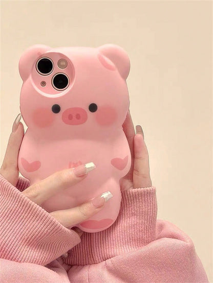 Cute Pink Silicone Pig Element Novelty Case Cute Baby Pink Ins Korean Style Cartoon Lovely Pink 3d Pig Design Phone Case Compatible With IPhone 14 Pro Max/13/12/11 Kawaii Waterproof Shockproof Anti-Fa
