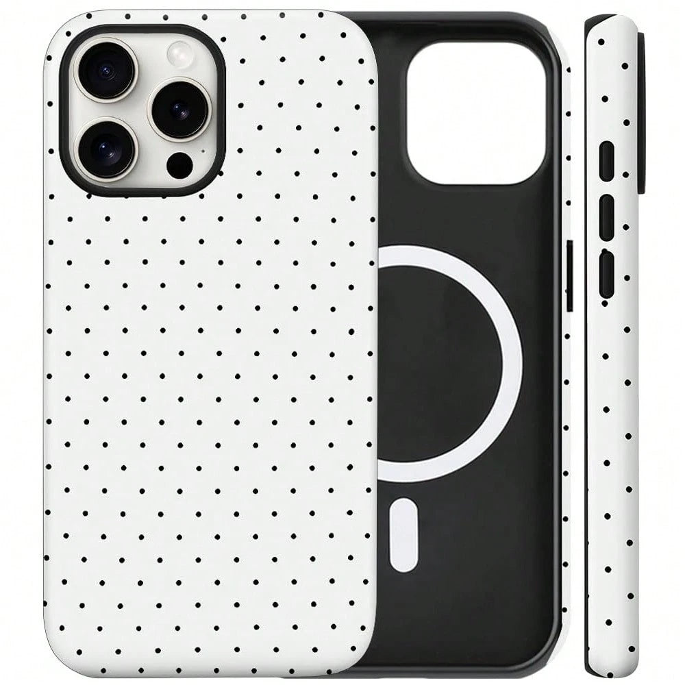 Cute Polka Dot Fashion Magnetic Phone Case For IPhone 17 ProMax/17 Pro/17E/17Air/16 ProMax/15 Plus/14/13/12 Case, Summer Color Phone Case, Shockproof Slim TPU And Hard PC Protective Phone Cover Compat