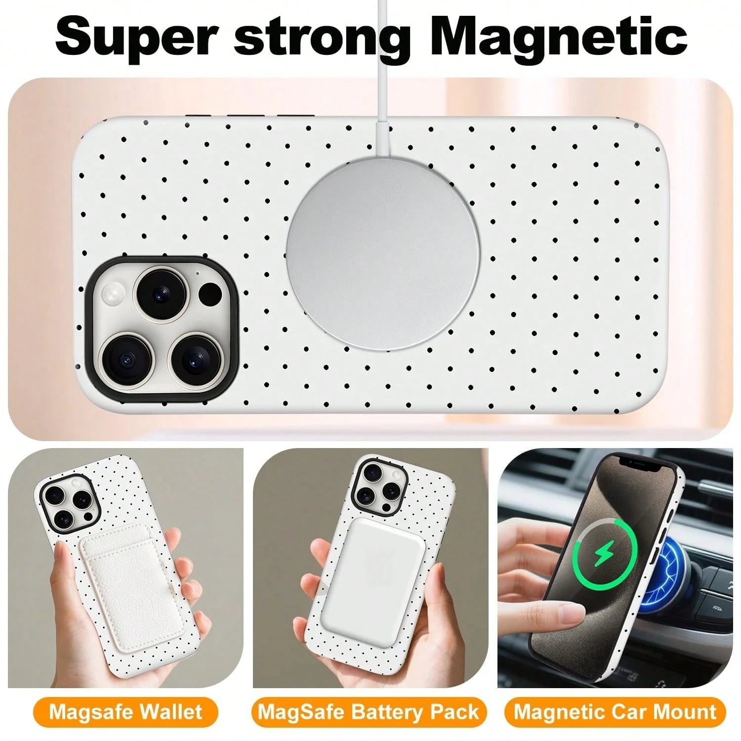 Cute Polka Dot Fashion Magnetic Phone Case For IPhone 17 ProMax/17 Pro/17E/17Air/16 ProMax/15 Plus/14/13/12 Case, Summer Color Phone Case, Shockproof Slim TPU And Hard PC Protective Phone Cover Compat