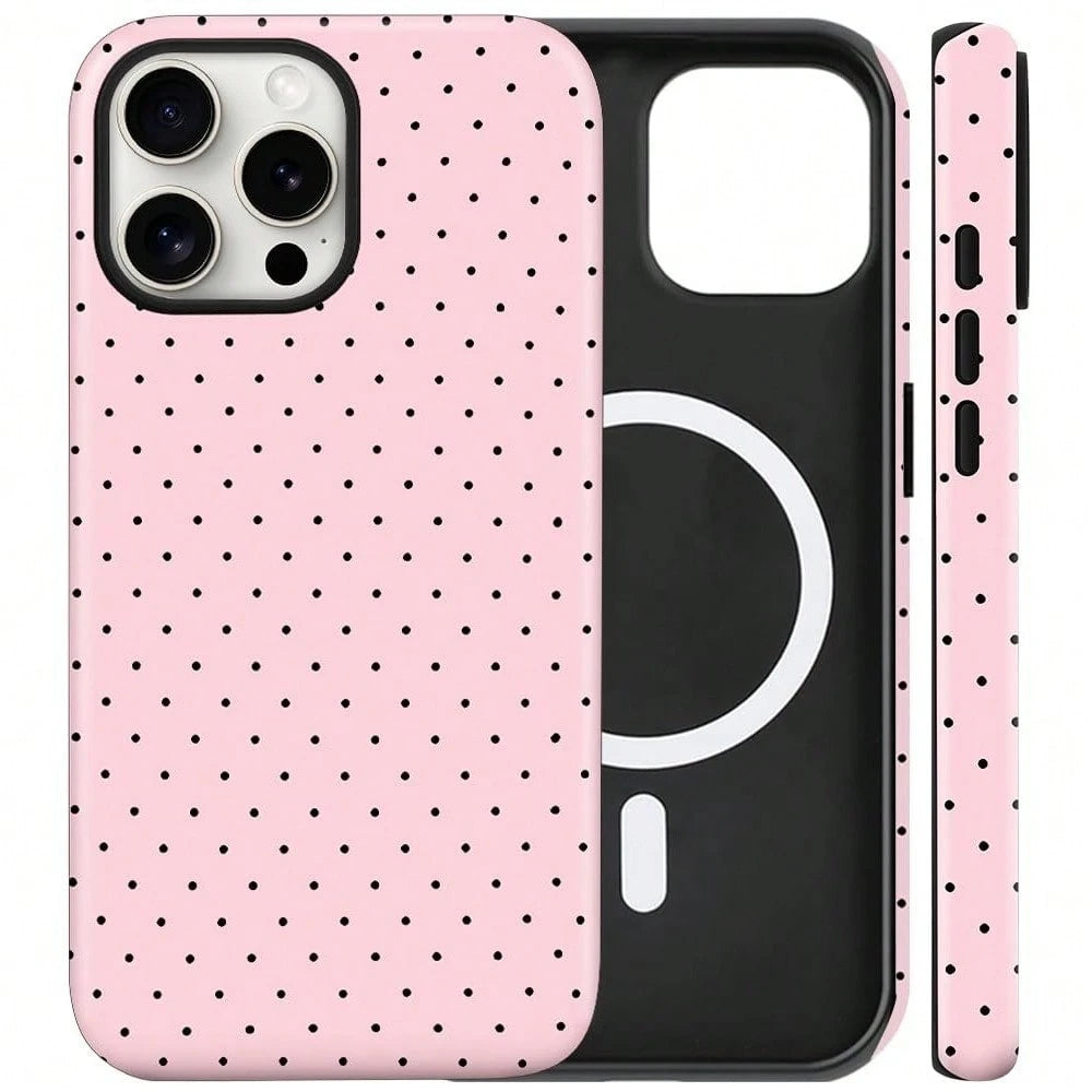 Cute Polka Dot Fashion Magnetic Phone Case For IPhone 17 ProMax/17 Pro/17E/17Air/16 ProMax/15 Plus/14/13/12 Case, Summer Color Phone Case, Shockproof Slim TPU And Hard PC Protective Phone Cover Compat