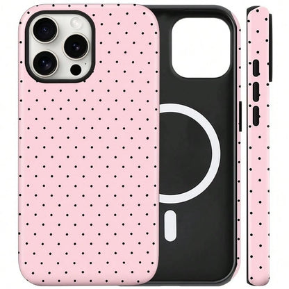 Cute Polka Dot Fashion Magnetic Phone Case For IPhone 17 ProMax/17 Pro/17E/17Air/16 ProMax/15 Plus/14/13/12 Case, Summer Color Phone Case, Shockproof Slim TPU And Hard PC Protective Phone Cover Compat