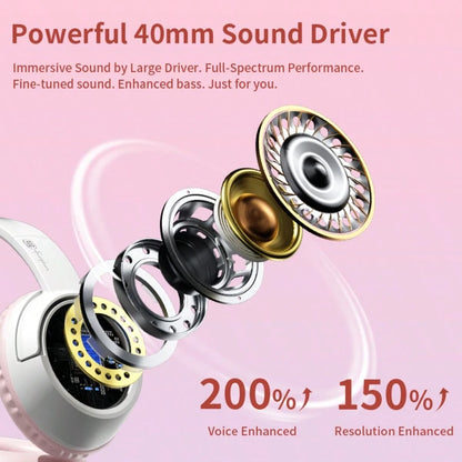 Cute RGB Cat Ear Bluetooth Headphones With LED Light Up Over-Ear Headset 20H Playtime Foldable Wireless Headphones With AUX TF Card For Gaming Music Learning
