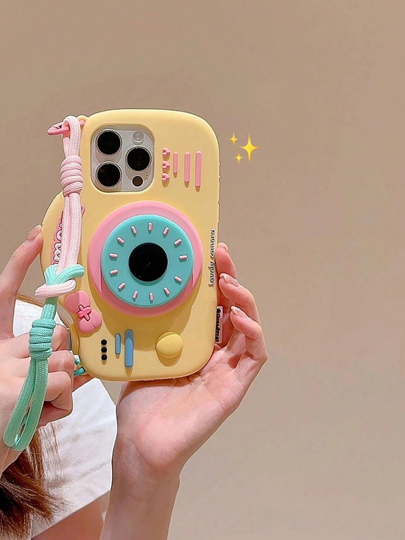Cute Silicone Camera Shape With Phone Charm 3D Cartoon Camera Shape Phone Strap Holder Compatible With IPhone 14/ Compatible With IPhone 15 Pro Max/New 13 Pro/12/14 Pro Silicon Protective Case, Cute D