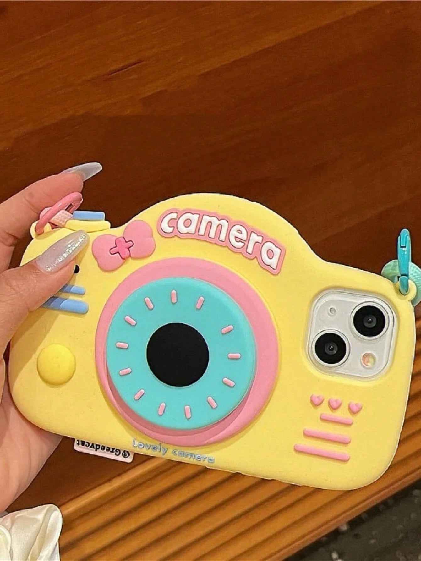 Cute Silicone Camera Shape With Phone Charm 3D Cartoon Camera Shape Phone Strap Holder Compatible With IPhone 14/ Compatible With IPhone 15 Pro Max/New 13 Pro/12/14 Pro Silicon Protective Case, Cute D