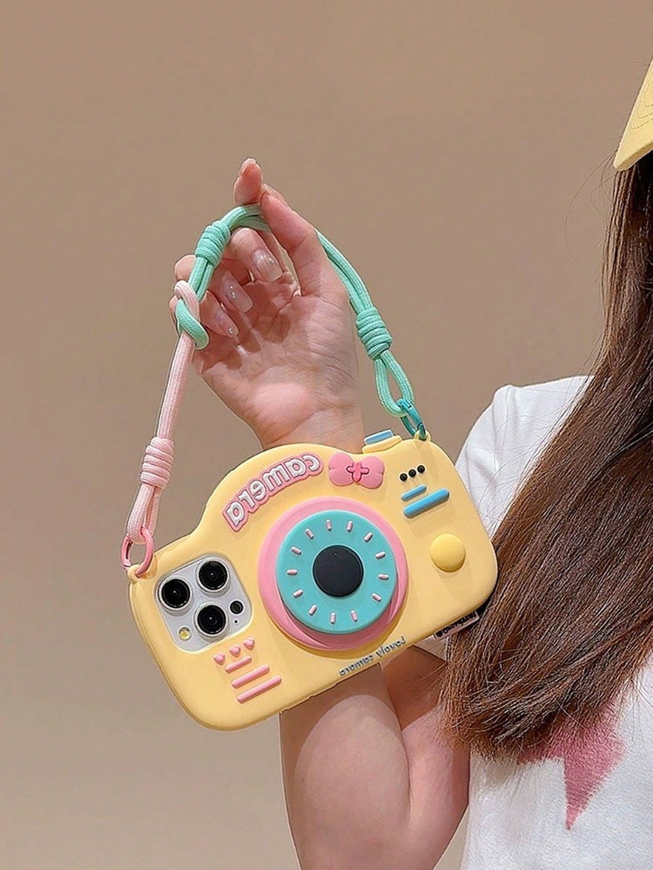 Cute Silicone Camera Shape With Phone Charm 3D Cartoon Camera Shape Phone Strap Holder Compatible With IPhone 14/ Compatible With IPhone 15 Pro Max/New 13 Pro/12/14 Pro Silicon Protective Case, Cute D