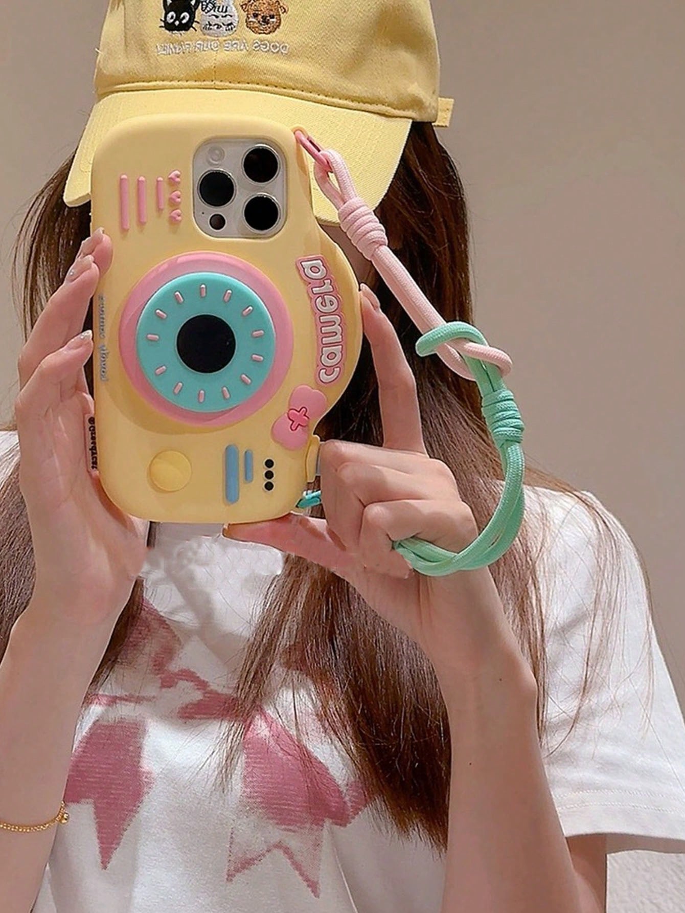 Cute Silicone Camera Shape With Phone Charm 3D Cartoon Camera Shape Phone Strap Holder Compatible With IPhone 14/ Compatible With IPhone 15 Pro Max/New 13 Pro/12/14 Pro Silicon Protective Case, Cute D