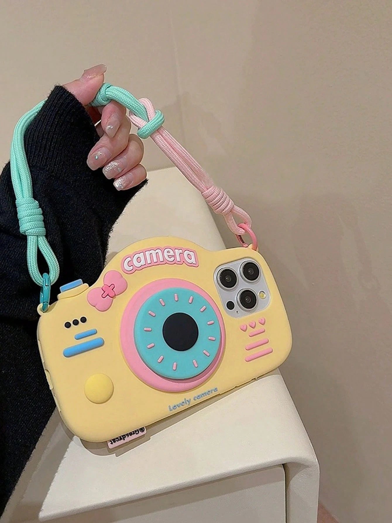 Cute Silicone Camera Shape With Phone Charm 3D Cartoon Camera Shape Phone Strap Holder Compatible With IPhone 14/ Compatible With IPhone 15 Pro Max/New 13 Pro/12/14 Pro Silicon Protective Case, Cute D
