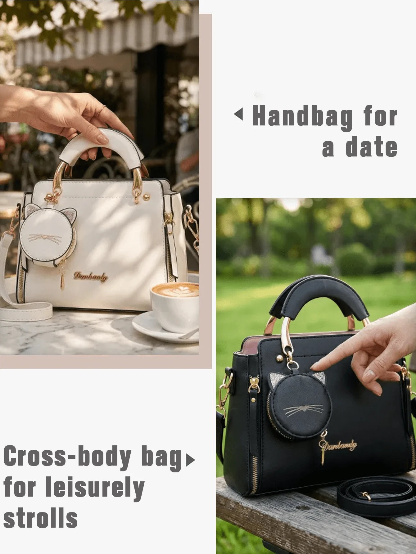 Cute Square Top Handle Bag With Cat Coin Purse For Women Pu Leather Shoulder Bag Adjustable Strap Crossbody Bag For Daily Commuting Bags For Women