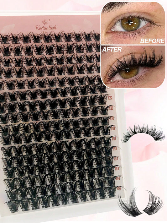 D Curl 176 PCS Lash Clusters Wispy Cluster Eyelash Extensions Puffy Individual Lashes 9-16mm Waterproof Natural Lash Extension DIY Cluster Lashes With Soft Thin Band