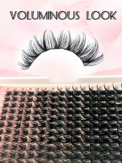 D Curl 176 PCS Lash Clusters Wispy Cluster Eyelash Extensions Puffy Individual Lashes 9-16mm Waterproof Natural Lash Extension DIY Cluster Lashes With Soft Thin Band