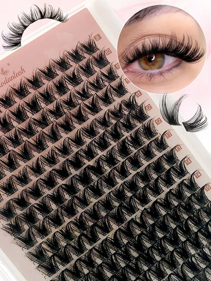 D Curl 176 PCS Lash Clusters Wispy Cluster Eyelash Extensions Puffy Individual Lashes 9-16mm Waterproof Natural Lash Extension DIY Cluster Lashes With Soft Thin Band