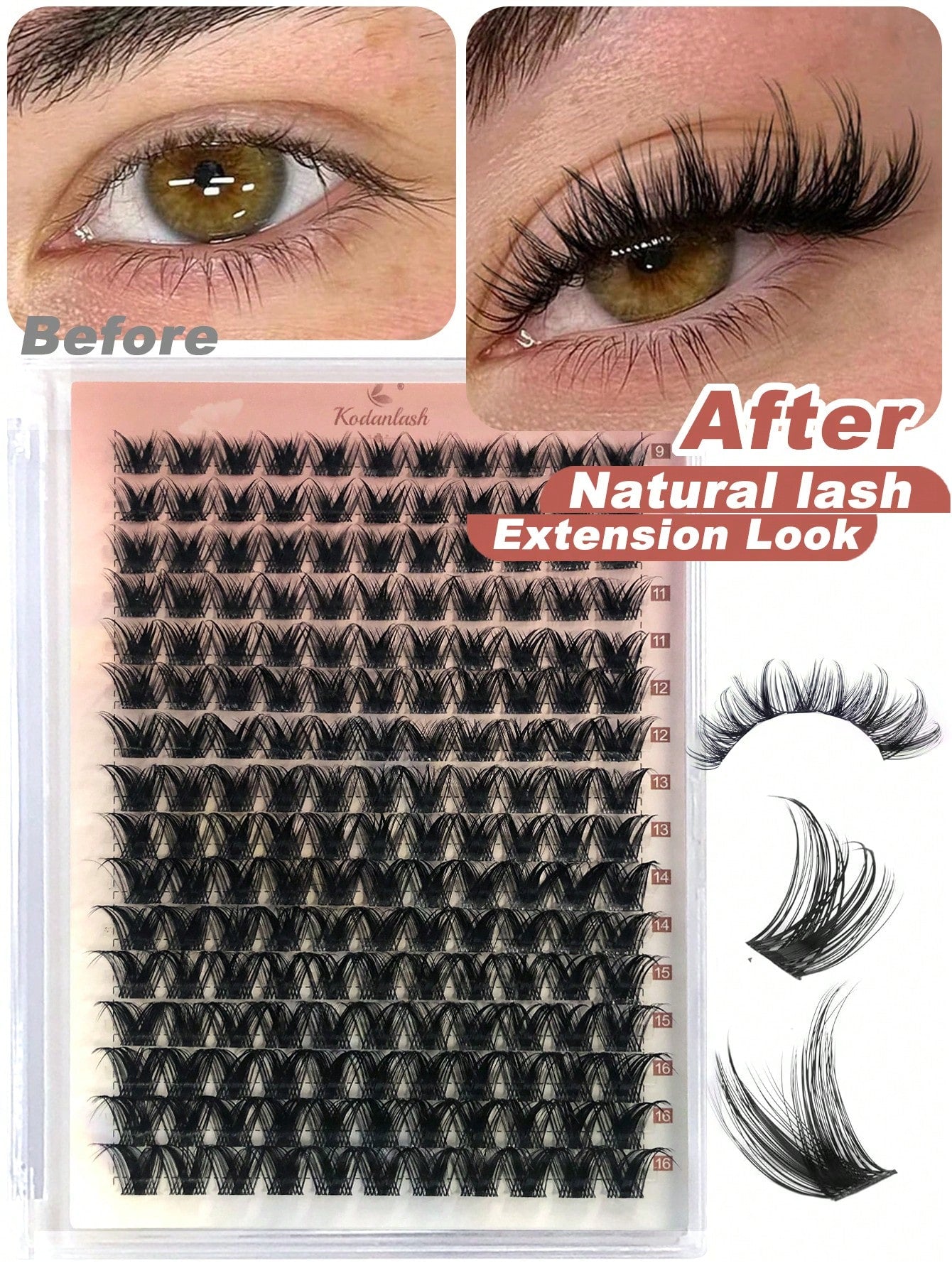 D Curl 176 PCS Lash Clusters Wispy Cluster Eyelash Extensions Puffy Individual Lashes 9-16mm Waterproof Natural Lash Extension DIY Cluster Lashes With Soft Thin Band