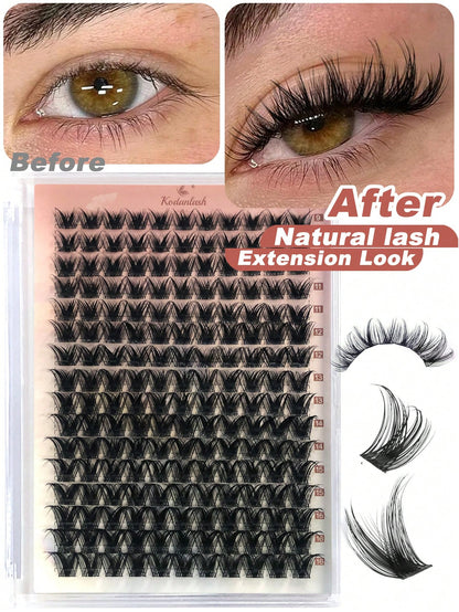 D Curl 176 PCS Lash Clusters Wispy Cluster Eyelash Extensions Puffy Individual Lashes 9-16mm Waterproof Natural Lash Extension DIY Cluster Lashes With Soft Thin Band