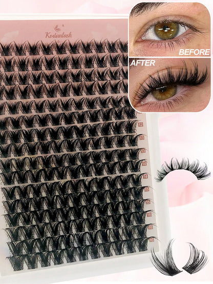 D Curl 176 PCS Lash Clusters Wispy Cluster Eyelash Extensions Puffy Individual Lashes 9-16mm Waterproof Natural Lash Extension DIY Cluster Lashes With Soft Thin Band